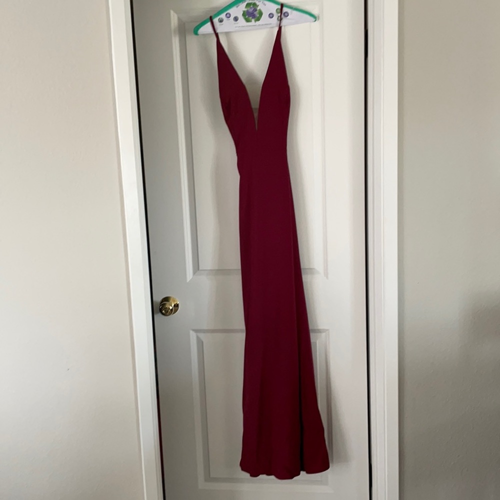Dessy Burgundy bridesmaid dress